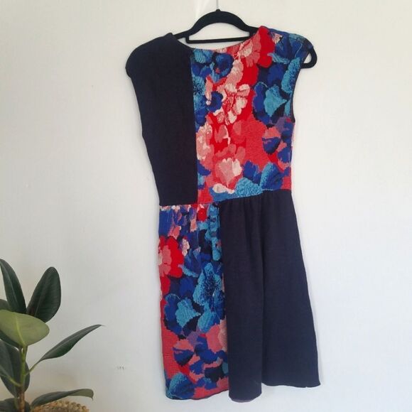 Anthropologie Silk Infused Leifsdottir Faux Wrap Color Block Floral Knit Dress M - Picture 4 of 10